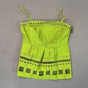 Maeve By Anthropologie Women Sz 8 Seaborne Peplum Corset Tank Green Cutout Pleat